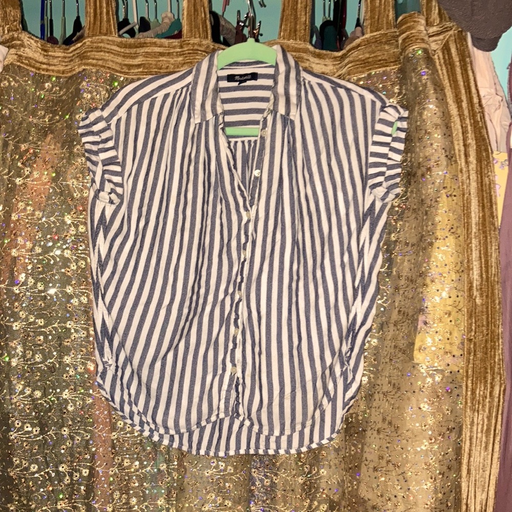 Madewell blue/white mock sleeveless shirt xs/small